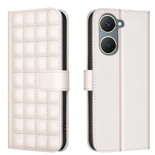 Para Vivo Y03 4G Global Funda de Cuero con Textura Cuadrada (Beige)