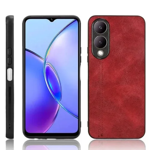 Para Vivo Y17S 4G Funda para Teléfono con Contraportada de Costura con Patrón de Vaca Global (Rojo)
