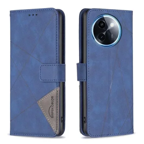 Para Vivo Y200I 5G / Y38 5G Funda para Teléfono de Cuero con Textura de Rombo con Hebilla Magnética (Azul)
