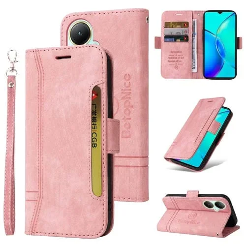 Para Vivo Y35 + Betopnice Funda de Cuero con Hebilla de Doble Cara para Teléfono (Rosa)