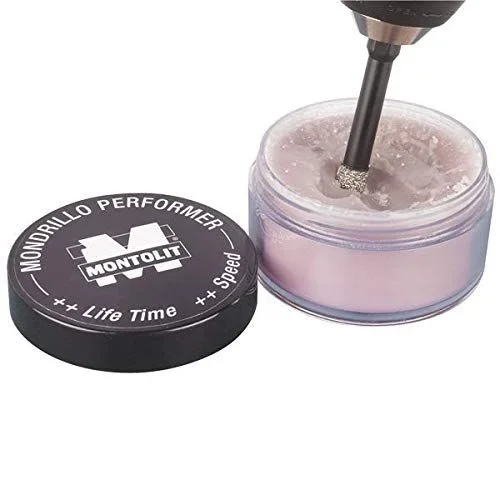 Pasta refrigerante para brocas Diamante indicata para una Rendimiento óptima de brocas Diamante a hasta diámetro 12 mm. Una volta spento L ‘elettroutensile, basta trattenere la broca para aprox. 2 segundos en la pasta y proseguire en el trabajo de pinchaz