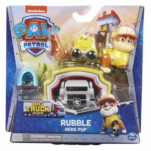 PAW Patrol, Big Truck Pups, figura de acción de Rubble con dron de rescate de quita y pon, control remoto del centro de mando y juguetes de animales para niños a partir de 3 años