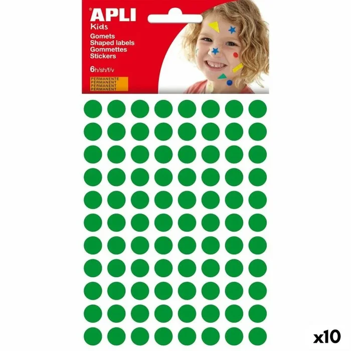 Pegatinas apli kids gomets verde redondo (10 unidades)
