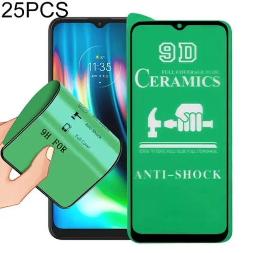 Película de Cerámica 9D para Motorola Moto G9 India 25 PCs Pantalla Completa con Pegamento Completo