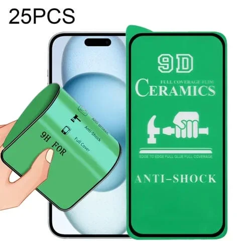 Película de Cerámica para iPhone 15 Pro 9D con Pegamento Completo de Pantalla (25 Piezas)