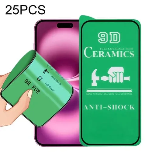 Película de Cerámica para iPhone 16 Plus 9D con Pegamento Completo para Pantalla (25 Piezas)