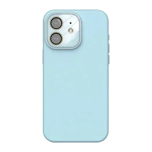 Película de Lente Acrílica + Funda Silicona Líquida para iPhone 12 Cobertura Total (Azul Cielo)