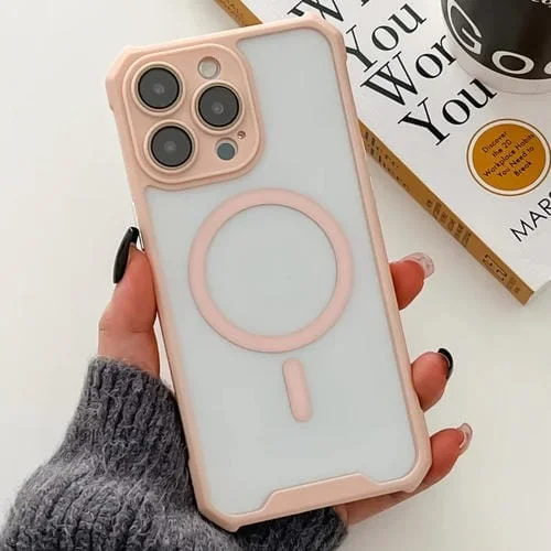 Película de Lente + Estuche TPU para iPhone 12 Pro Max Magsafe Cuerno Magnético Acrílico (Rosa)