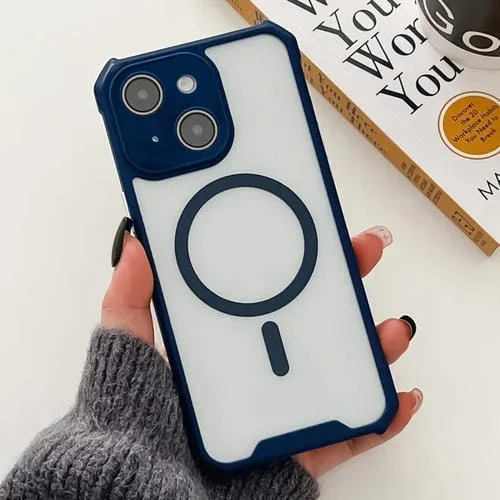 Película de Lente + Estuche TPU para iPhone 13 Magsafe Cuerno Magnético Acrílico (Azul)