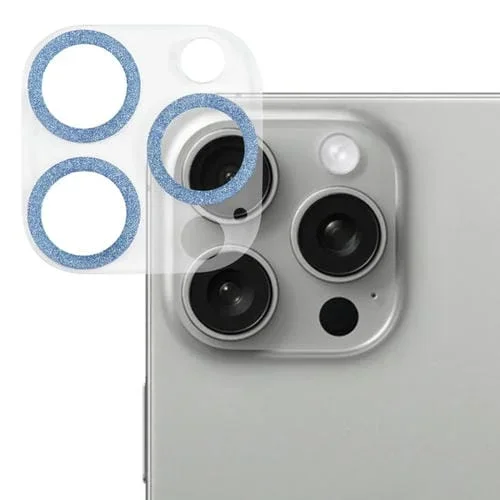 Película de Vidrio Templado con Anillo Brillante para Lente de Cámara iPhone 16 Pro/16 Pro Max (Azul)