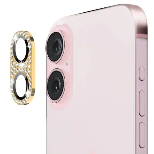 Película de Vidrio Templado Enkay Hat-Prince Blink Diamond para Lente Cámara iPhone 16/16 Plus (Dorado)