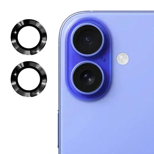 Película de Vidrio Templado Enkay para iPhone 16/16 Plus con Aleación de Aluminio y Lente Trasera (Negro)
