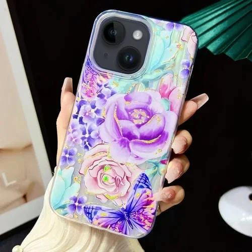 Película Galvanizada TPU + Funda PC para iPhone 14 Plus (Flores Moradas)