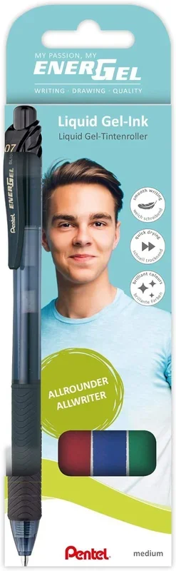 Pentel – Pentel Roller encre gel liquide EnerGel-X BL107, etui de 4