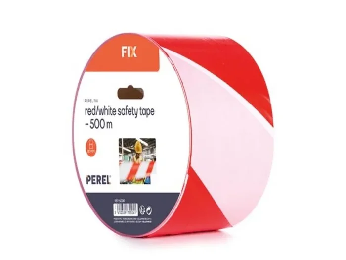 Perel Cinta de barrera en un rodillo de 500 m, ideal para cercas y eventos temporales, rojo/blanco