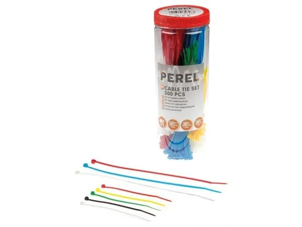 Perel Conjunto de corbatas de cable de nylon, varios colores, resistentes a los rayos UV, 300 piezas