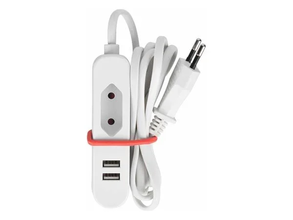 Perel Regleta con 2 Ranuras USB y Toma de Corriente, alargador con USB y Toma de Corriente Europea, Toma de Corriente de 1 vía, Cable de extensión para regleta de estación de Carga, Cable de 1,5 m