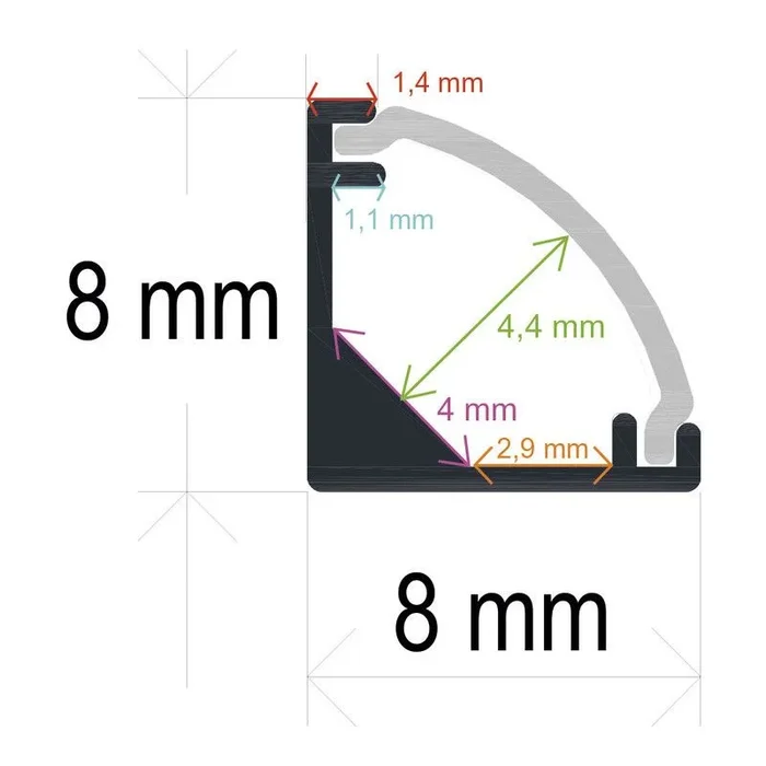 Perfil Led Esquina 8x8mm Opal 2m 16881