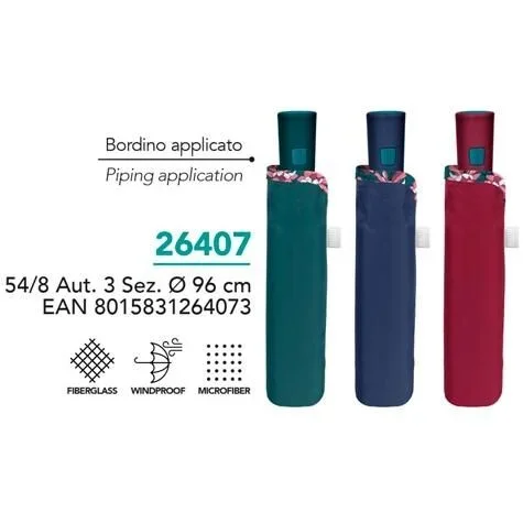Perletti paraguas adulto 54/8 aut. 3 sec. liso con ribete flores