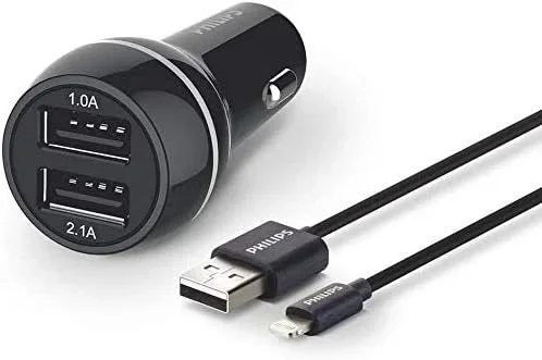 Philips Cargador USB DLP2357V/10 – Cargadores de teléfonos móviles (Auto, USB, 5 V, 3,1 A, Negro)