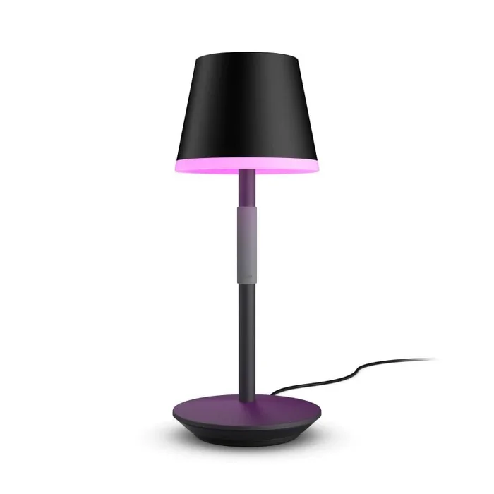Philips Hue – Lámpara de mesa inteligente Hue Go Portable, Luz Blanca y de Colores, Portátil, recargable, Apta para interior y exterior (IP20/54), Compatible con Alexa y Google Home, negra