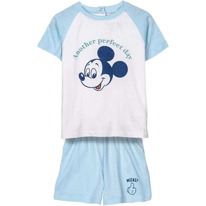 Pijama de Verano de Mickey Mouse para Niños – Color Azul y Blanco – Talla 36 Meses – Elaborado en Algodón 100% – Estampado de Mickey Mouse – Producto Original Diseñado en España