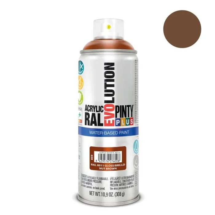 PINTYPLUS 95892 Pintura EN Spray Evolution Water-Based 520CC Pardo Nuez, RAL 8011 Nut Brown, 65 mm