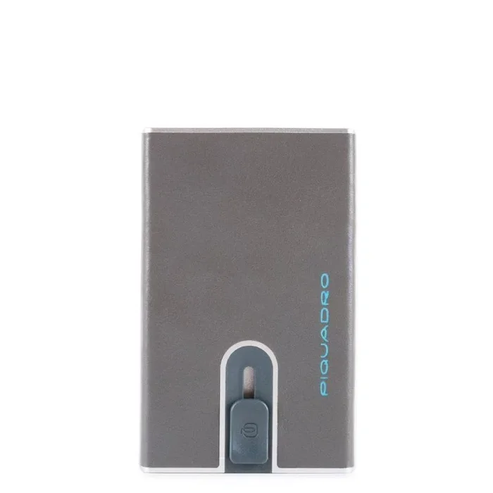 Piquadro, blue square, leather, card holder, square sliding system, pp4825b2r-gr6, grey, for men
