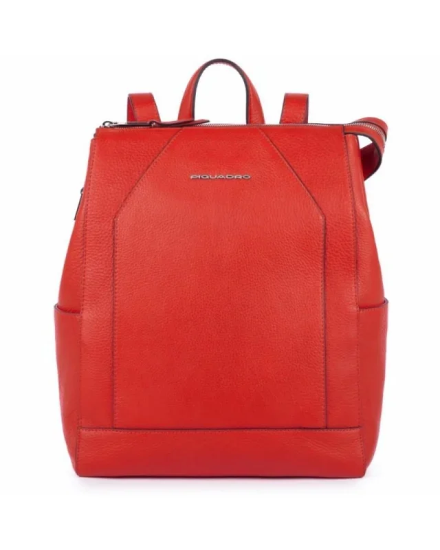 Piquadro, piquadro, leather, backpack, red, with shock absorbing ca, for men, 28 x 35 x 14.5