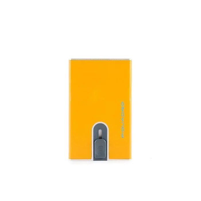 Piquadro, piquadro, leather, card holder, square sliding system, yellow, unisex