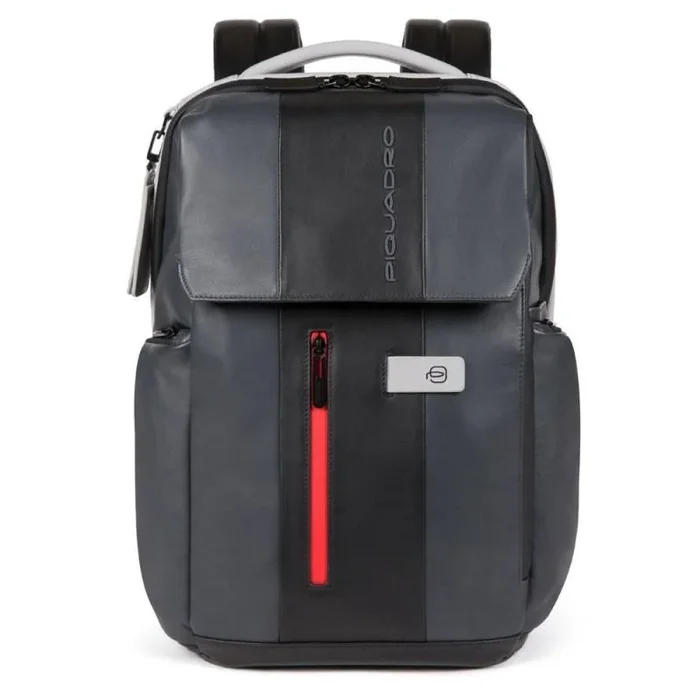 Piquadro Zaino 15,6″ en piel, Gris y negro, mochila elegante y resistente, ideal para portátiles, diseño funcional y moderno, para hombre y mujer