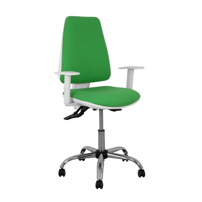 Piqueras y Crespo Elche Blanca – Silla de Oficina ergonómica con Mecanismo asincro, Regulable en Altura y Ruedas de parqué – Base cromada. Asiento y Respaldo tapizados en Tejido Bali Color Verde.