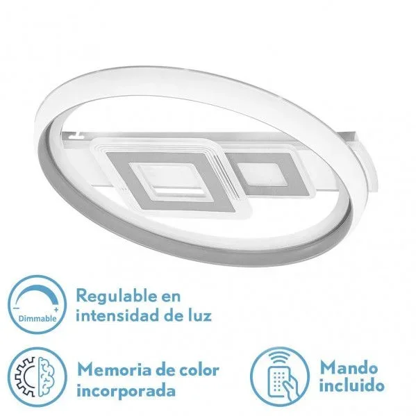 Plafon 80w sucre 3000-4000-6500k blanco/gris 7x51x51 cm reg.intensidad, control remoto y memoria