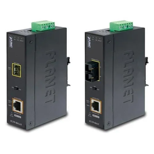 Planet IP30 Industrial 10/100/1000Bas to 100/1000X SFP Converter, IGTP-805AT (to 100/1000X SFP Converter with 802.3at PoE+ (-40 to 75C))