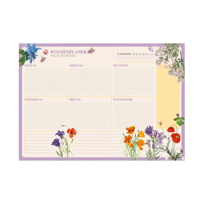 Planificador semanal A4 Wild Flowers – Weekly planner : Planner Sin Fecha en Aleman – Organizador semanal escritorio 54 págs. con Alto Gramaje