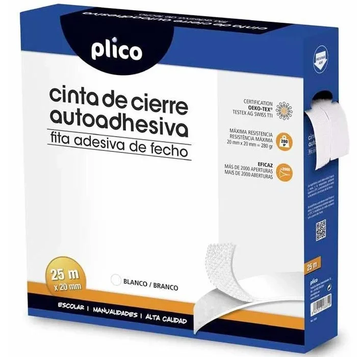 Plico 13318 – Cinta de cierre adhesiva, 20 mm x 25 m, color blanco