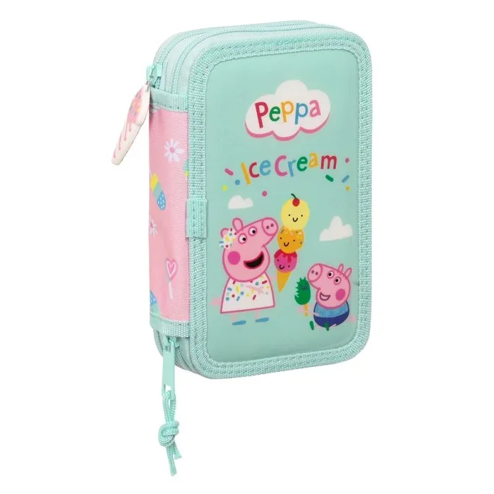 Plumier doble peppa pig ice cream rosa menta 12.5 x 19.5 x 4 cm (28 piezas)