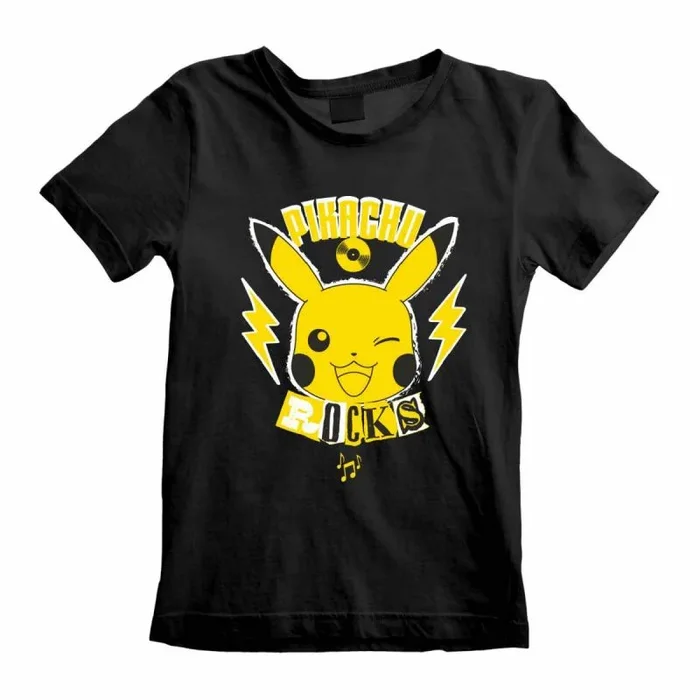 Pokemon – pikachu rocks kids (unisex black t-shirt) 5-6 years