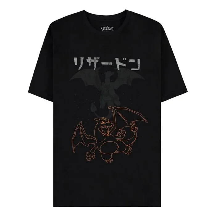 Pokémon Charizard Hombre Camiseta Negro S 100% algodón Regular