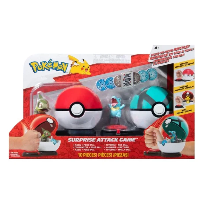 Pokémon Juego Sorpresa Axew de 2 Pulgadas con Poke Totodile de 2 Pulgadas con Bola de Red más Seis Discos de Ataque