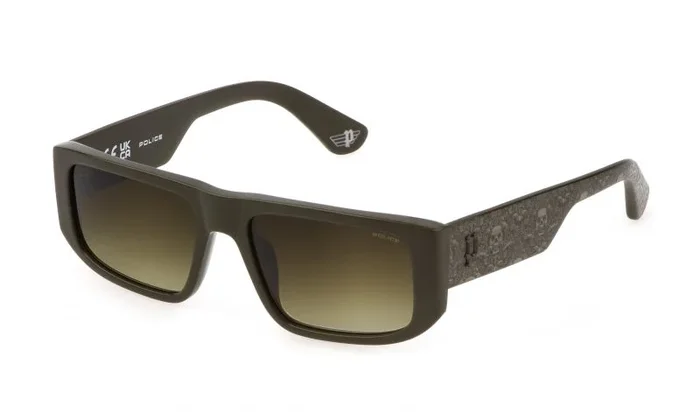 Police SPLL13 Gafas, Shiny Olive Green, 55 para Hombre
