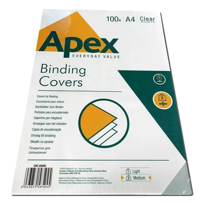 Portadas de pvc fellowes apex crc 65005/ a4/ 180 micras/ 100 unidades/ transparente