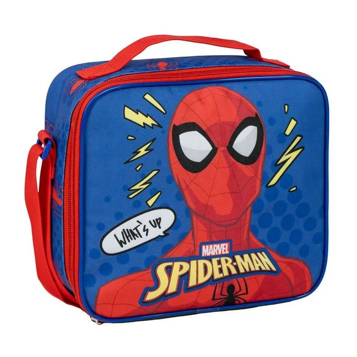 Portameriendas Térmico de Spiderman – Color Azul – 21,5×8,5×19 cm – Fabricado en Poliéster – Mochila Pequeña con Cierre de Cremallera y Asa Regulable – Producto Original Diseñado en España