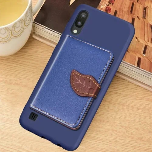 PortaTarjetas Funda PU + TPU Galaxy M10 Ranura Tarjeta Billetera Soporte Marco Fotos (Azul)