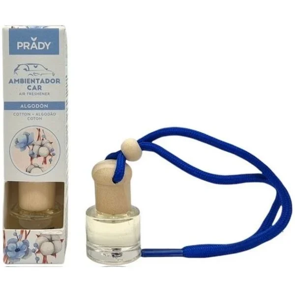 Prady ambientador coche algodon – frasco de cristal 6 ml y cuerda para espejo retrovisor