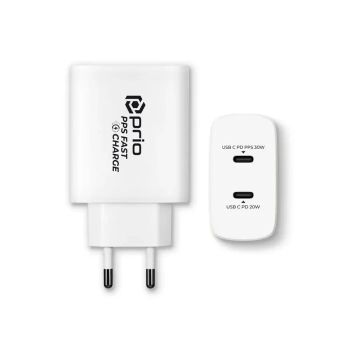 prio Cargador de pared de carga rápida de 50 W 30 W PD PPS (USB C) + 20 W PD (USB C) blanco