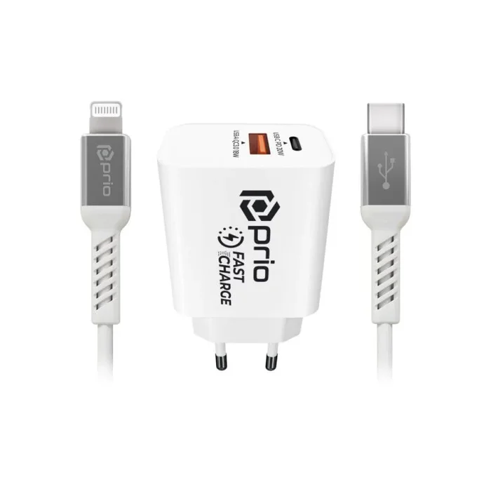 Prio mfi fast charging set (20w dual wall charger + lightning cable) white