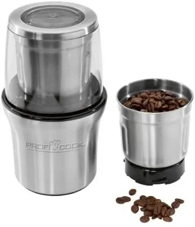 Profi Cook PC-KSW 1021 N – Molinillo 2 en 1 – Función café y molinillo – Tapa transparente – 200 Watts – Color plata