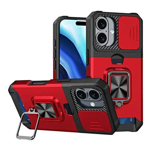 Protector Cámara + Ranura Tarjeta PC + Estuche TPU para iPhone 16 Plus (Rojo)