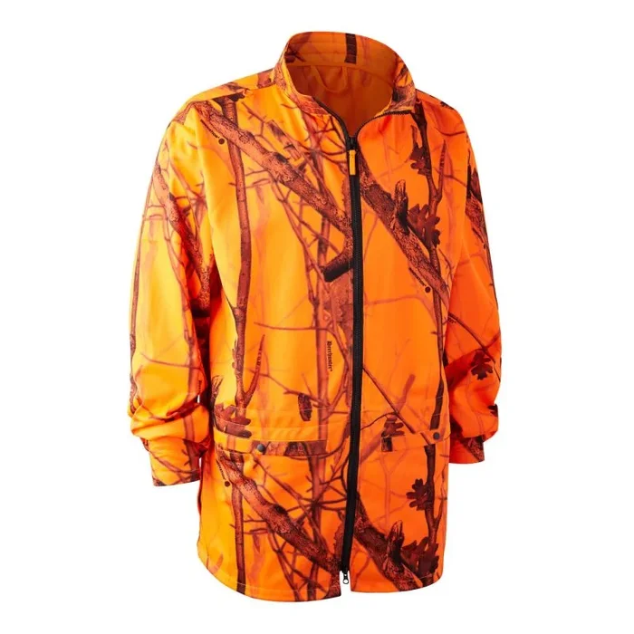 Protector Chaqueta Deerhunter pull-over 5118 C77, color naranja camo, cremallera delantera central, ideal para caza, 100% poliéster, talla S